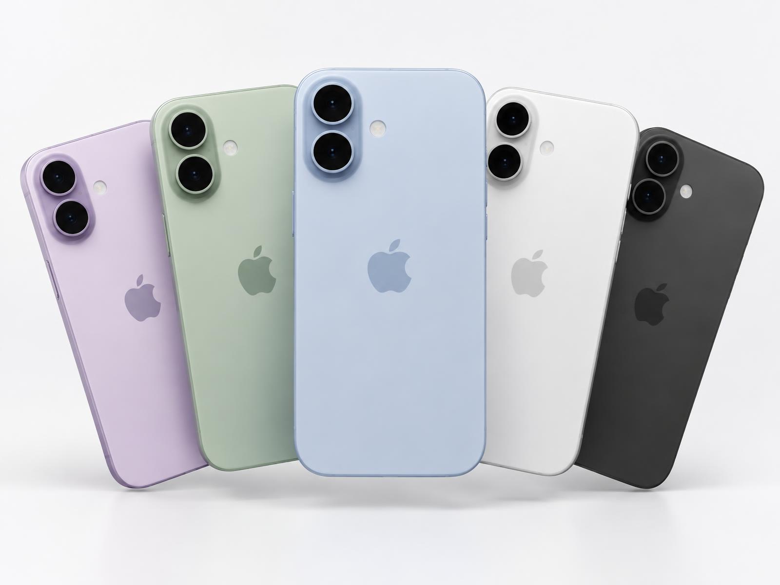 iPhone 17 nas cores Lavanda, Verde-sálvia, Azul-névoa, Branco e Preto